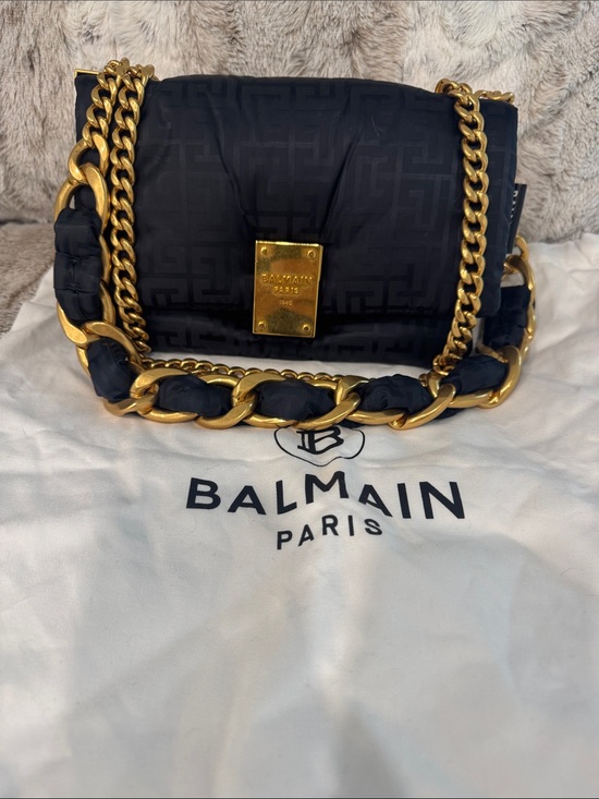 Balmain Handbags - Authentic Balmain Black Shoulder/Crossbody Canvas Bag with Gold Chain Hardware
